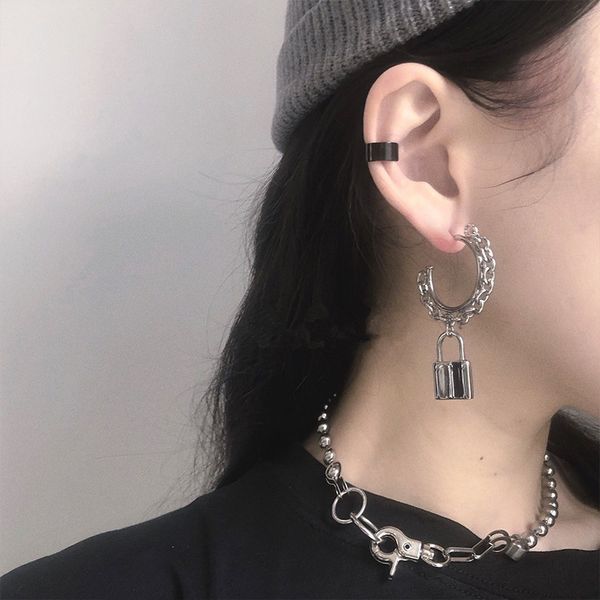 

harajuku lock pendant earrings women fashion punk earrings accessary, Silver