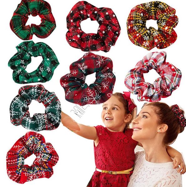 

christmas plaid scrunchies women girls elastic hair ties rope band snowflake ponytail holder scrunchy xmas large intestine hairbands d91504, Slivery;white