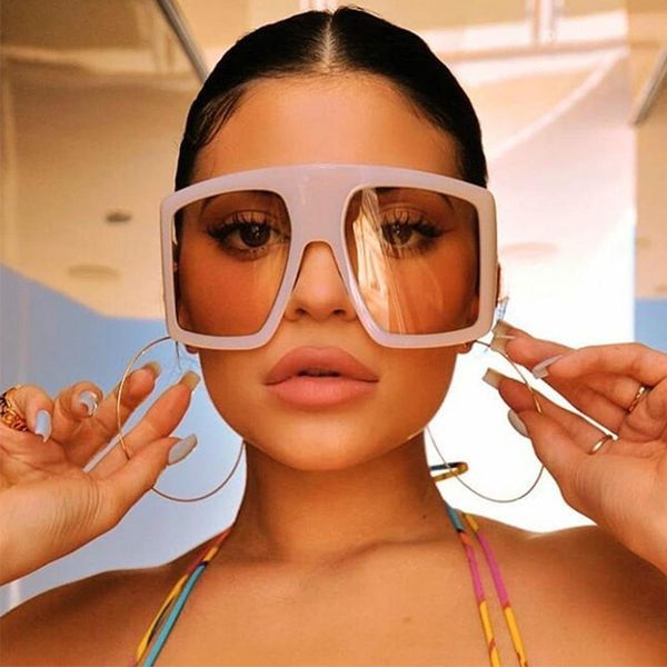 

wholesale large oversized sunglasses women brand square pink sun glasses men vintage beige shades lady windshield oculos uv400, White;black