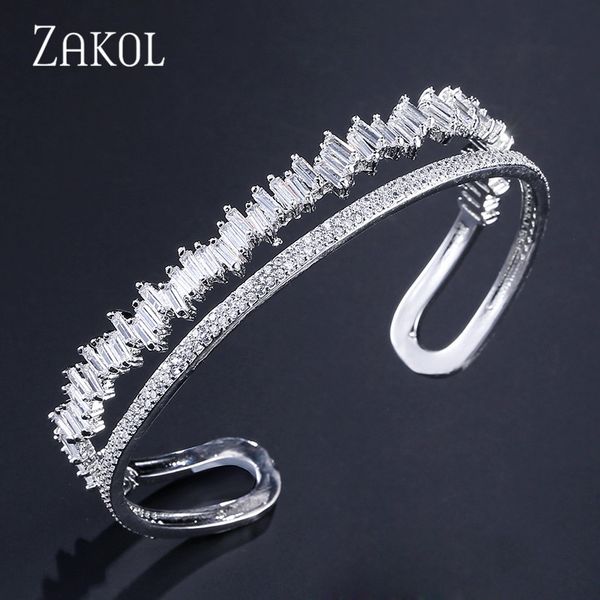 

zakol women fashion jewelry gorgeous white color cubic zirconia connected tennis bracelet for women ladies fsbp167, Black