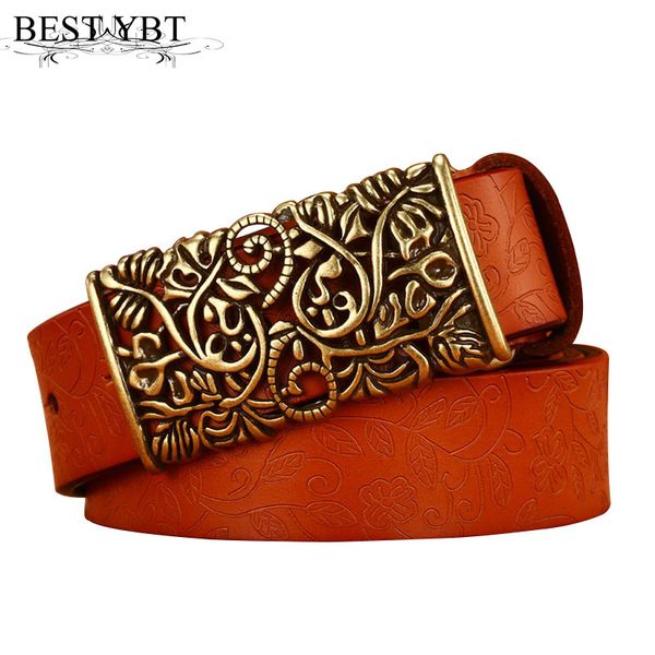 

ybt fashion women imitation leather belt alooy hollow vintage floral smooth buckle belt wide female, Black;brown