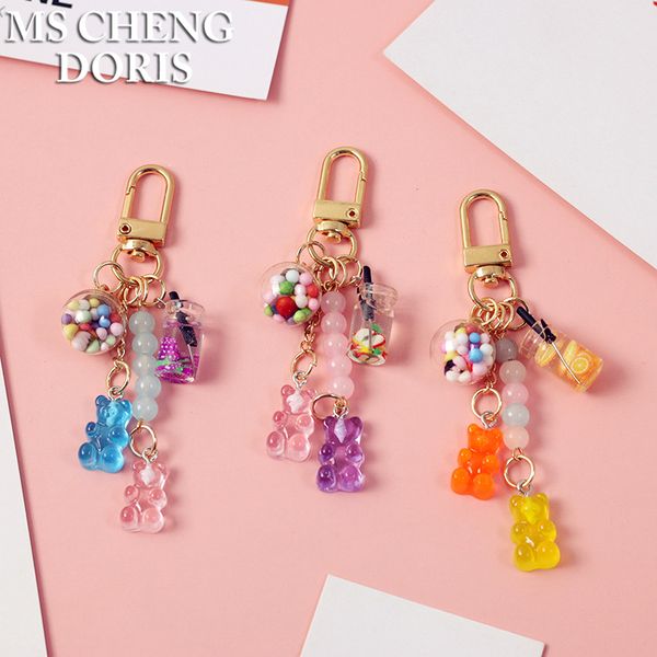 

keychains mschengdoris bear key chain cute resin gummy candy color animal charms girls jewelry keyring pendant wholesale, Silver