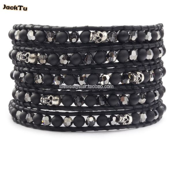

tennis hematite onyx crystal leather wrap bracelet for woman, Golden;silver