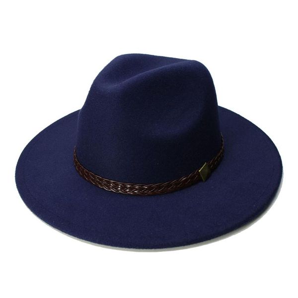 

wide brim hats luckylianji retro kid child vintage 100% wool cap fedora panama jazz bowler hat braid band with rivet(54cm/adjusted), Blue;gray