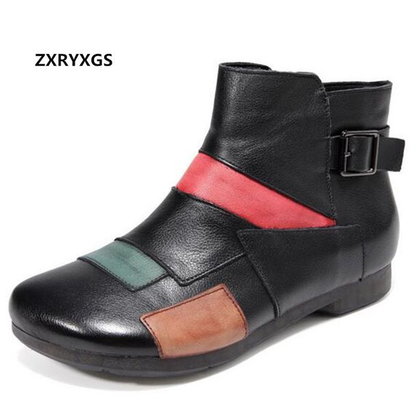 

new spell colors soft cowhide 100% genuine leather boots women shoes ankle boots comfort fashion casual shoes women's, Black