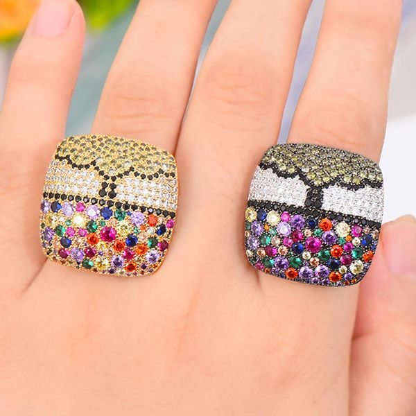 

wholesale 2019 vintage geometric square wide multicolor cubic zirconia rings for women fashion jewelry bridal wedding rings, Silver