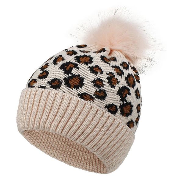 

leopard print hat skiing plush fashion keep warm winter hats knitted cotton hat femme plush ball hats sombreros de mujer, Blue;gray