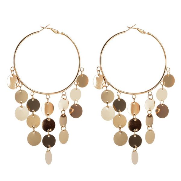 

fashion hyperbole drop earrings gift for women big round hoop sequins smooth circle long pendant earring jewelry brincos, Golden;silver