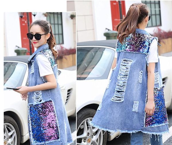 

пальто летний женский дизайнер жан жилет sequined denim пальто весна лето женщин верхняя одежда light blue ladies, Black;white