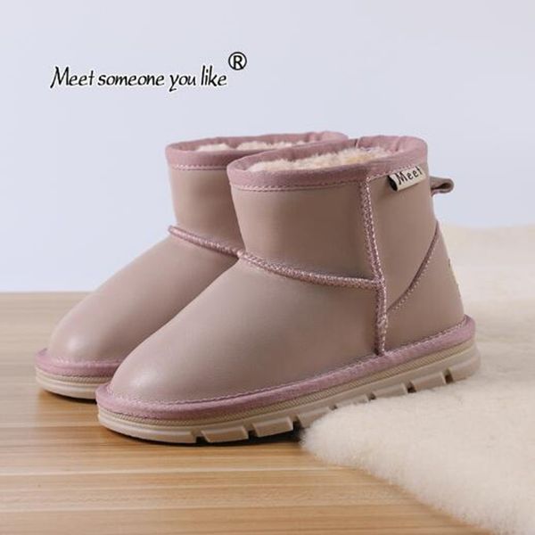

3-12years old leather children snow boots winter girls plus cotton boots boys plus velvet short baby leather cotton shoes, Black;grey