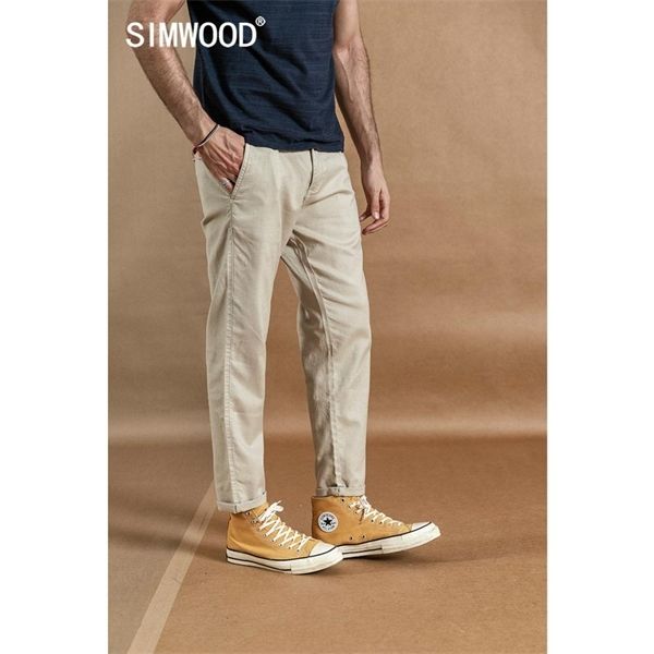 

simwood 2020 spring new ankle-length pants men cotton linen casual trousers plus size brand clothing 190359, Black