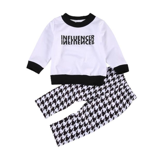 

autumn winter infant baby boy girl outfits kids clothes letter white sweatshirt +plaid long pants toddler baby sets 0-4y