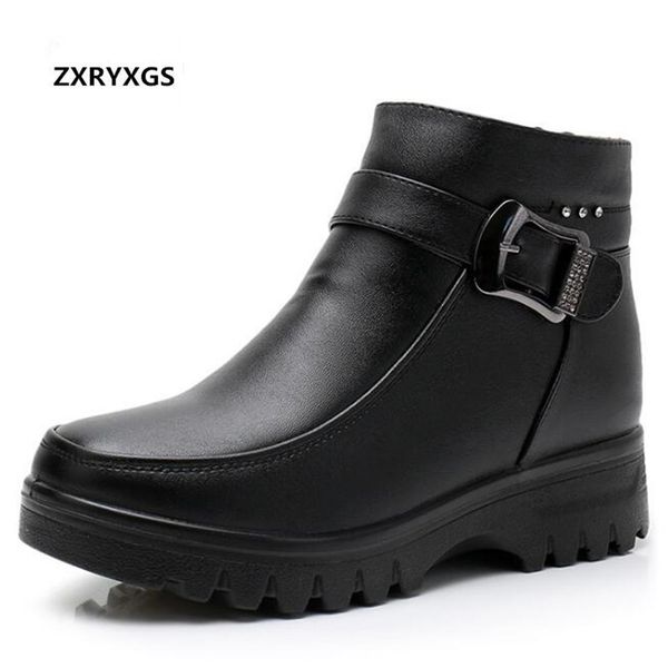 

boots genuine leather wool winter mother fashion shoes woman ankle wedges non-slip warm snow women, Black