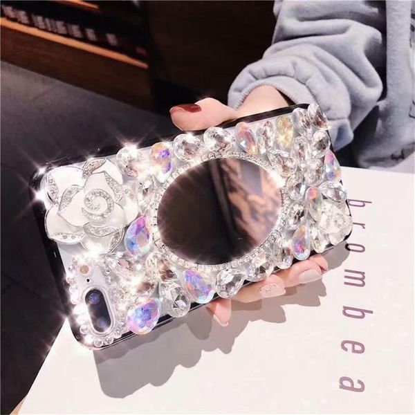 

new style case for iphone 11 case bling 3d camellia diamonds rhinestone mirror cases foriphone 11 pro max case xr xs max 7 8 6 6s plus cover