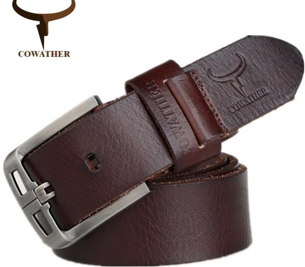 

cowather 2019 cow genuine leather belts for men alloy buckle fashion style full grain male belt y200520, Black;brown