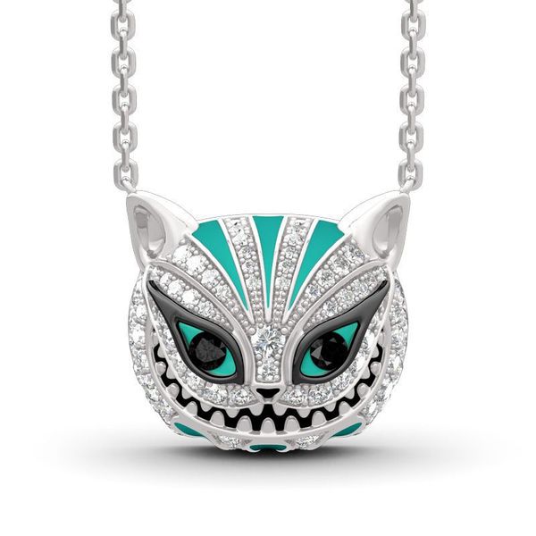 

pendant necklaces 20pcs anime cheshire cat necklace rhinestone crystal for women fashion wedding jewelry halloween gift wholesale, Silver