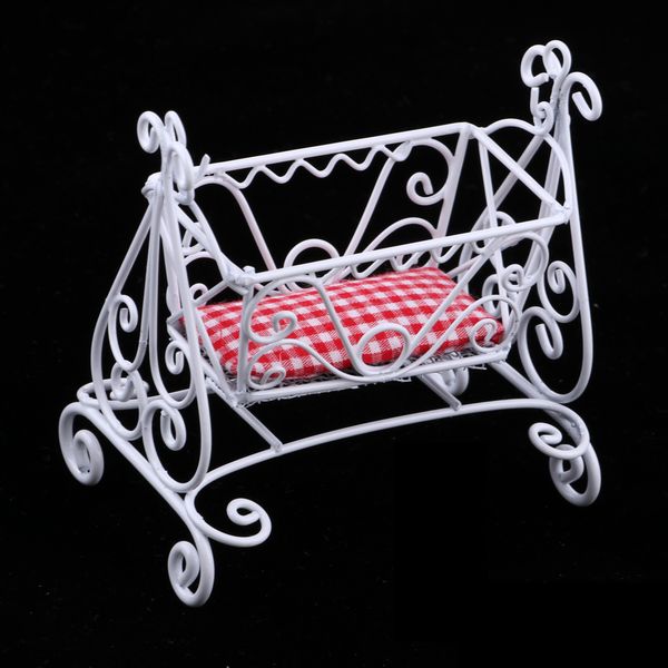 

mini metal cradle rocking bed 1:12 dollhouse garden kids bedroom diy kits