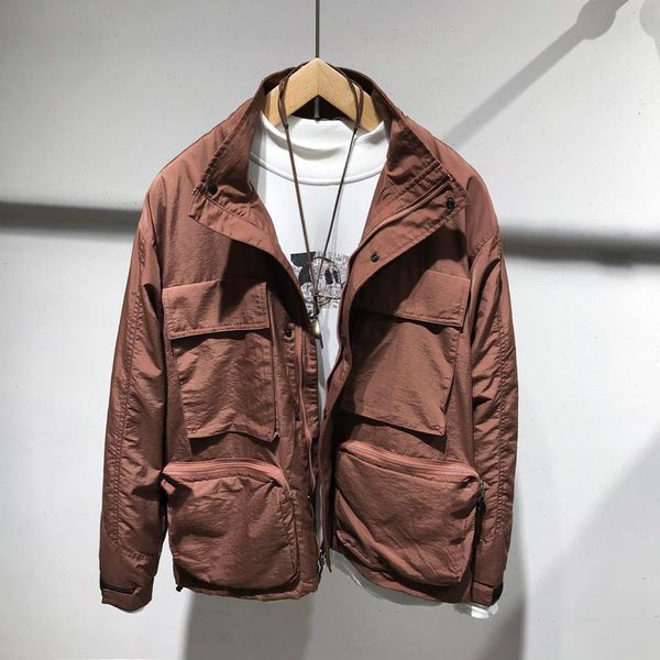 

весна осень 2020 новый solid color простого популярные высокий воротник ветровка мужской японский стиль сыпучей инструментальная функция jac, Black;brown