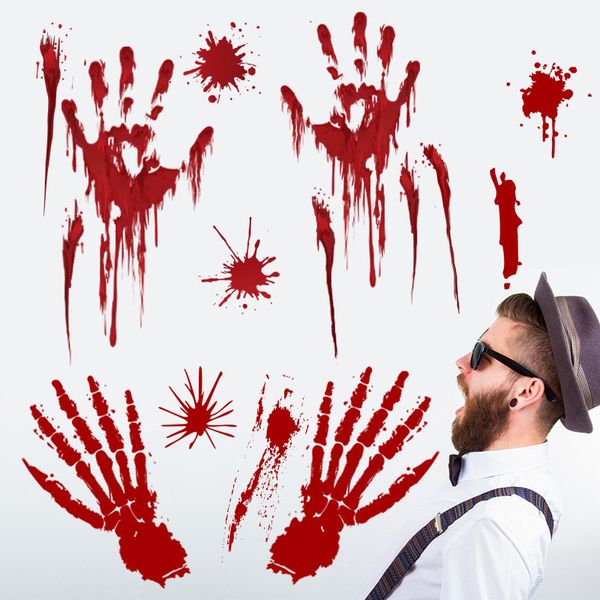 Bloody Handprint Footprint Sticker Halloween Window Clings Wall Decal Floor Clings para Halloween Party Haunted House Decor