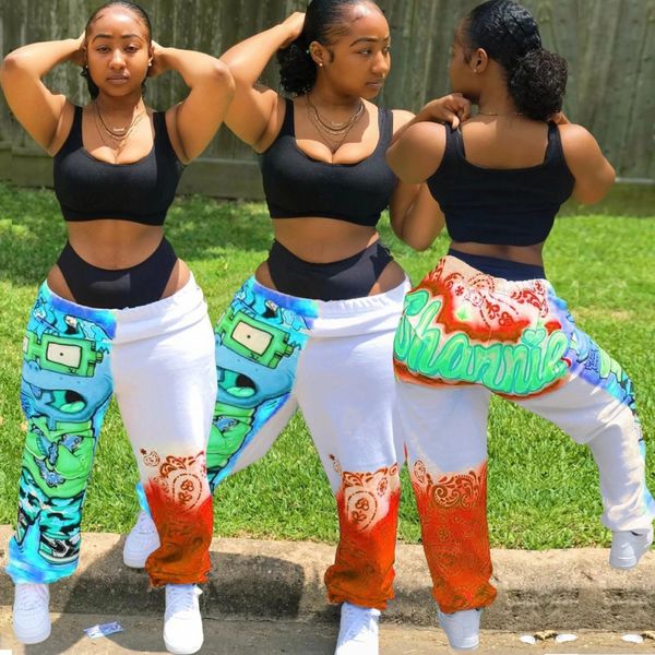 

2020 autumn and winter new women's pants cartoon tie-dyed printed color block leisure sports harem pants j987, Gray