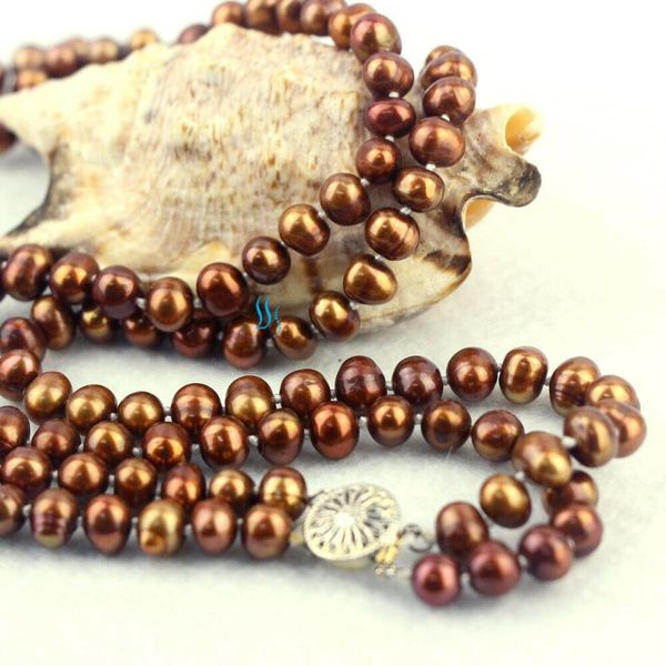 

24-25" 2row 7-8mm coffee freshwater pearl necklace, Silver