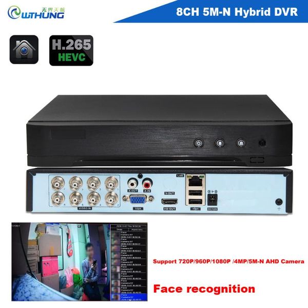 

8 channel 5m-n dvr hvr 8ch 5 in 1 hybrid video recorder h.265 face recognition p2p hdmi vga for ahd tvi cvi analog ip camera, Black;white