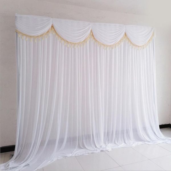 Cortina elegante para cenário de casamento, 10x10 pés, seda gelada, suprimentos para casamento, fundo para festa, evento, amarrado, piped265s