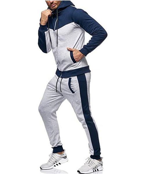 

мужчины tracksuit мода полосатый щитовые костюм вскользь с капюшоном на молнии кардиган top карандаш брюки мужчины s одежда, Gray