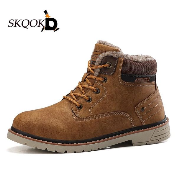 

2020 snow boots men winter shoes with plush high ankle bottes homme boots hiking climbing waterproof cow leather, Black