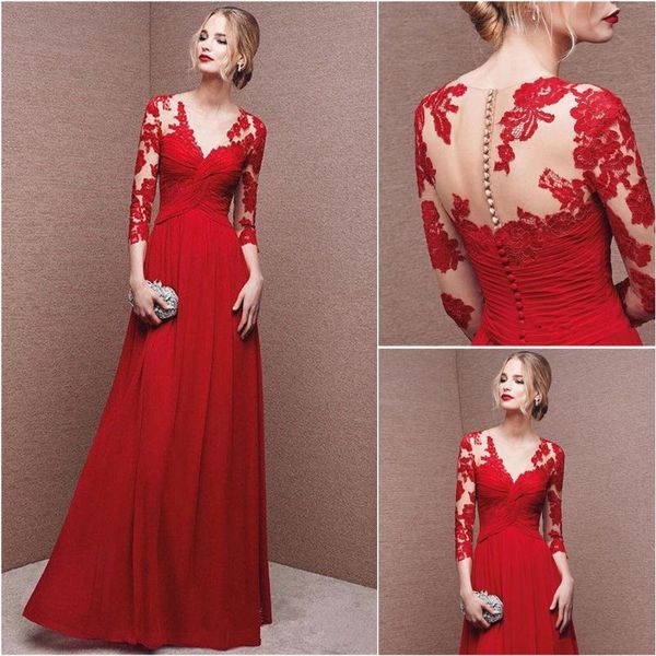 

party dresses a line gown prom evening dress chiffon three quarter button applique v-neck formal, White;black