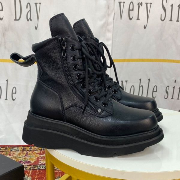 

2020winter zipper ankel boots women punk female platform boots wedges high heels superior quality genuine leather women, Black