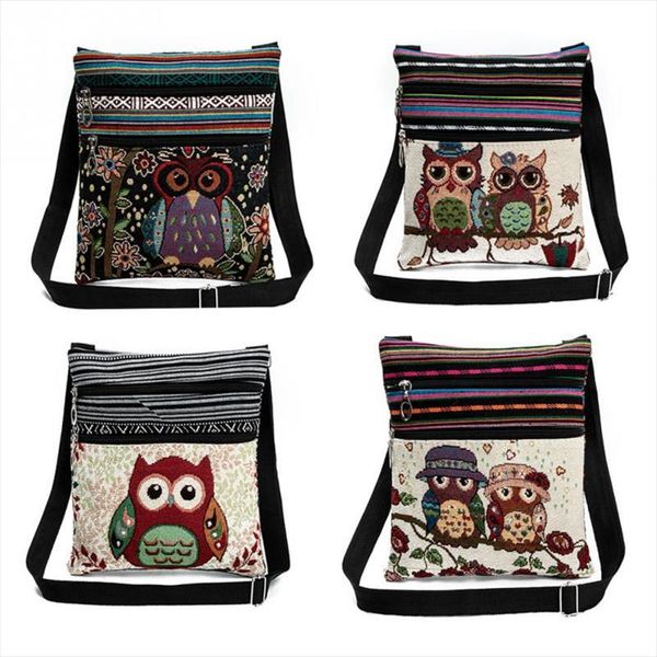 

embroidery crossbody bag canvas teenager ladies schoolbag cute owl travel shoulder double cartoon messenger beach bag