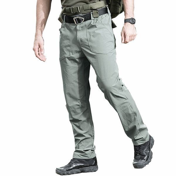 

outdoor pants hiking men stretch quick-dry nylon sports camping cargo tactical army multi pockets, Black;green