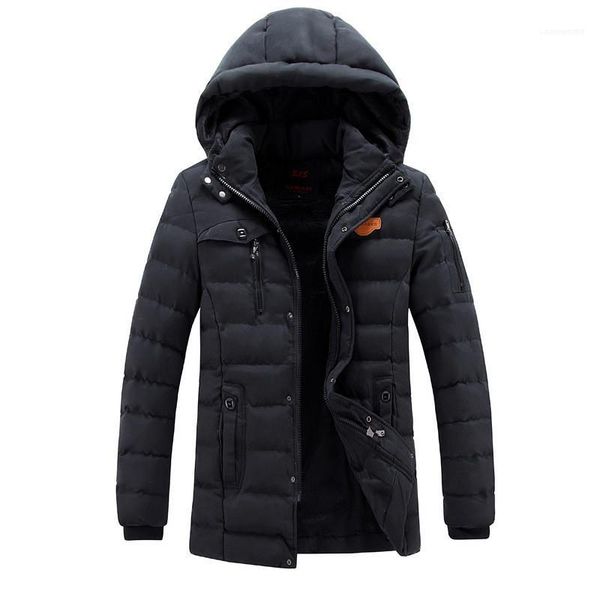 

thick parkas hat detachable fashion mens warm winter jacket solid color brief casual clothes mens designer, Black