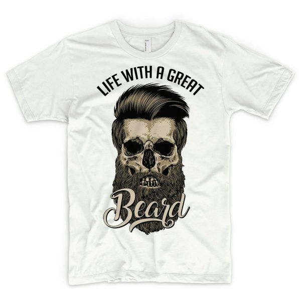 

live with a great beard t shirt barber shop moust ache haircut skull 2019 summer men new custom printed t shirts