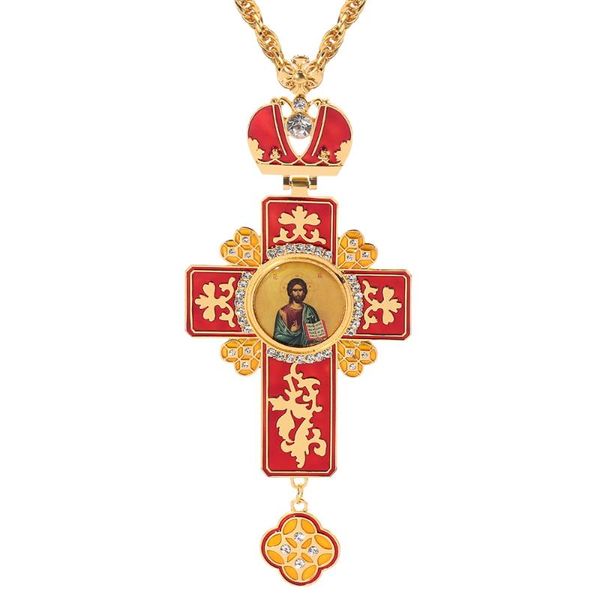 

gold color pectoral cross russian greece religious byzantine art and orthodox tradition holy cross chain, Silver