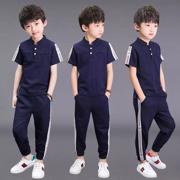 

new teenager boy tracksuit kids clothing set two pieces & pants casual short sleeve summer boy clothes 3-13 years, White