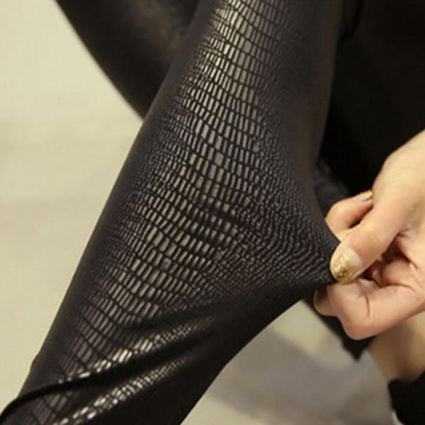 

повелительницы искусственные кожаных штанов женщины сексуальные змей паттны лосины тонкого карандаша тощих трусов дизайнер капри, Black