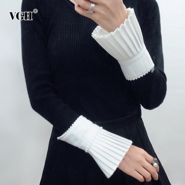 

five fingers gloves vgh elegant beading cuff for women ruffles pleated white hidden breasted cuffs spring female vintage 2021 fashion access, Blue;gray