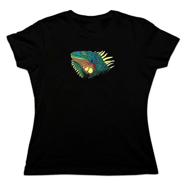 

iguana head colorful women's novelty t-shirt festive tee shirt
