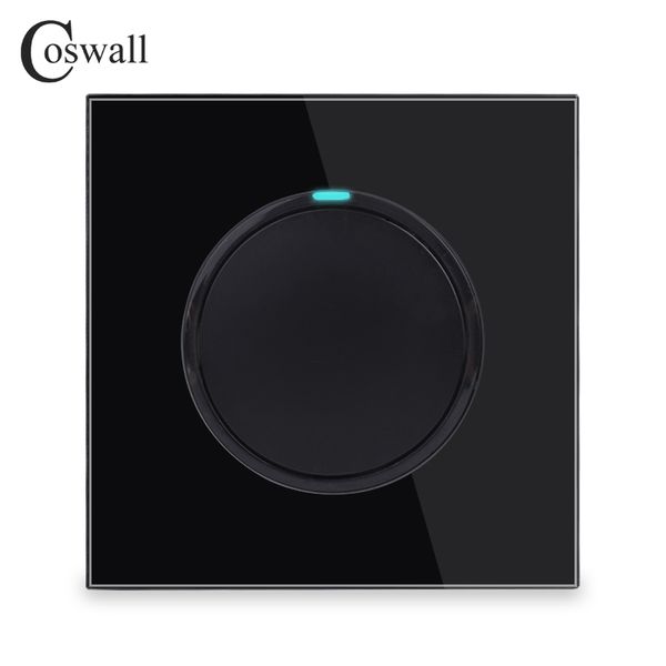 

coswall 1 gang 1 way random click on / off wall light switch with led indicator knight black crystal tempered glass panel