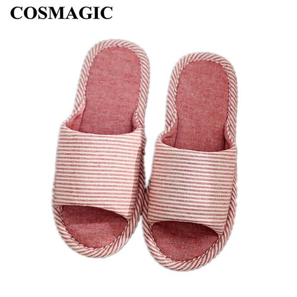 

cosmagic 2020 new women indoor home slipper lightweight soft sole striped house floor slipper men open toe slip on, Black