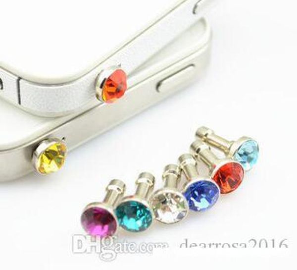 

100 pcs/lot fashion anti-dust gadgets luxury phone accessories small diamond rhinestone 3.5mm dust plug earphone plug for cell phones