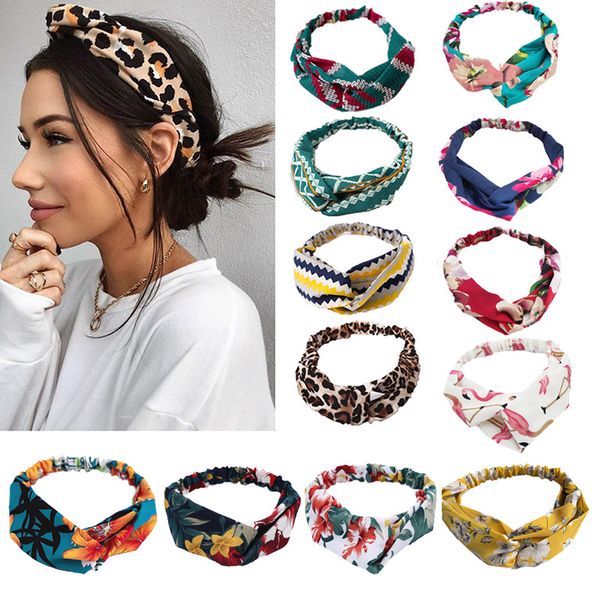 

hair accessories 2021 women fashion headband cross knotted bow print band vintage girls headdress turban bandanas
