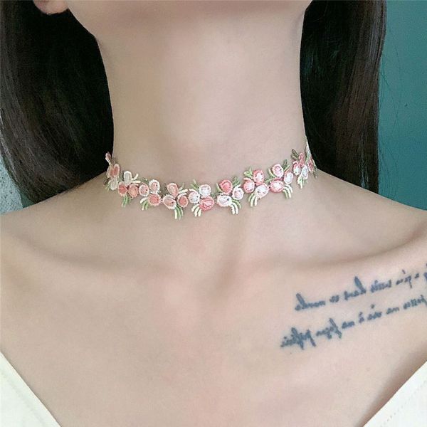 

chokers french flower lace choker necklace for women 2021 summer style ins cute fairy clavicle chain short girls femme, Golden;silver