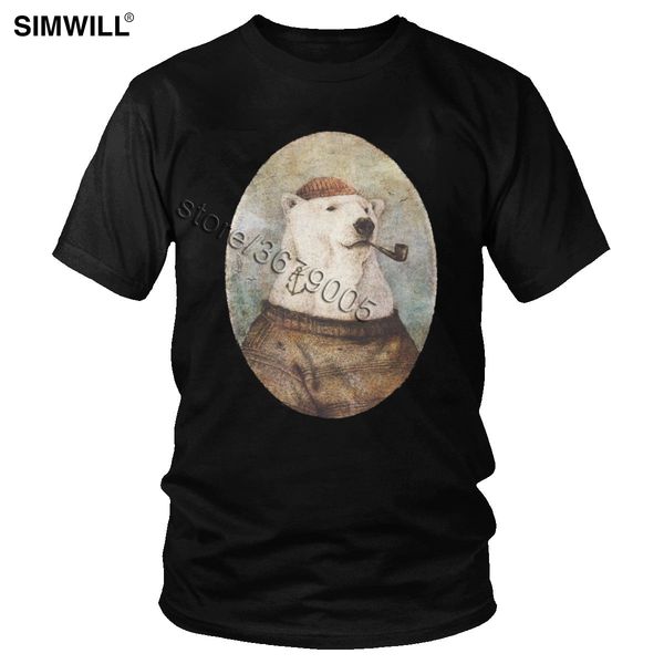 

cute funny polar bear t shirt for men graphic print cotton t-shirt o neck short sleeved vintage wild animal tee big size
