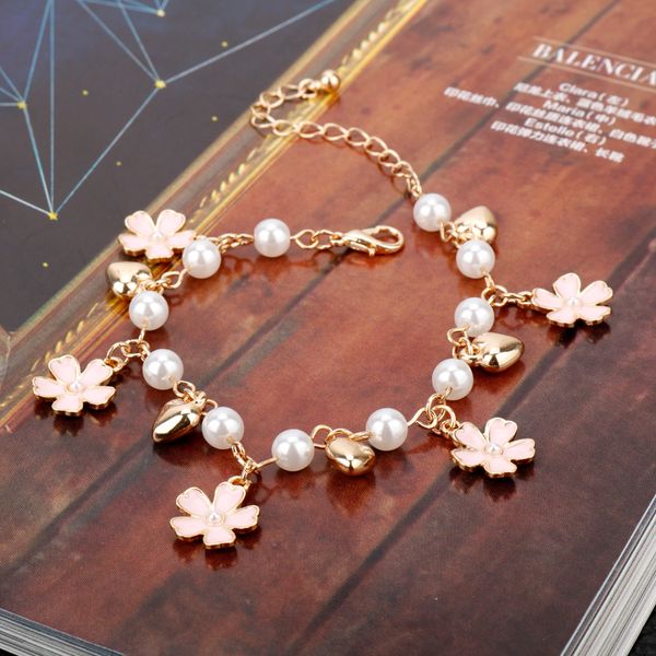 

boho flower pearls bracelets for woman fashion jewelry hand catenary01, Golden;silver