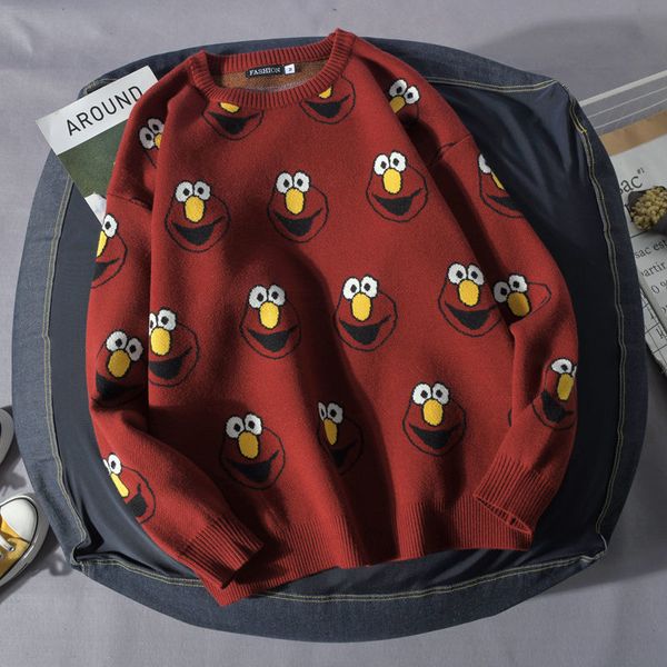 

2019 sweater men's autumn and winter round neck korean personalized trend loose bottoming sweater thickened men's, White;black