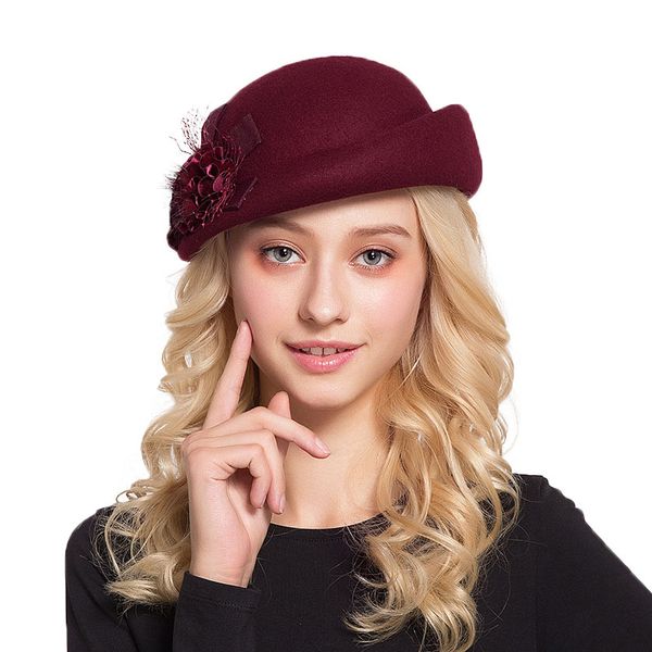 

berets 2021 autumn winter female fedoras wool felt hats vintage elegant beret warm floral women fedora hat m72, Blue;gray