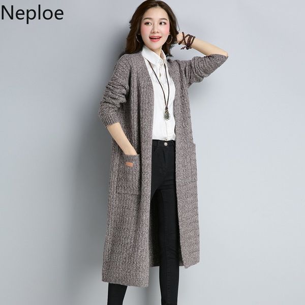 

neploe autumn winter women sweater long sleeve elegant long cardigan 2020 plus size casual knitted chaqueta mujer 54902, White